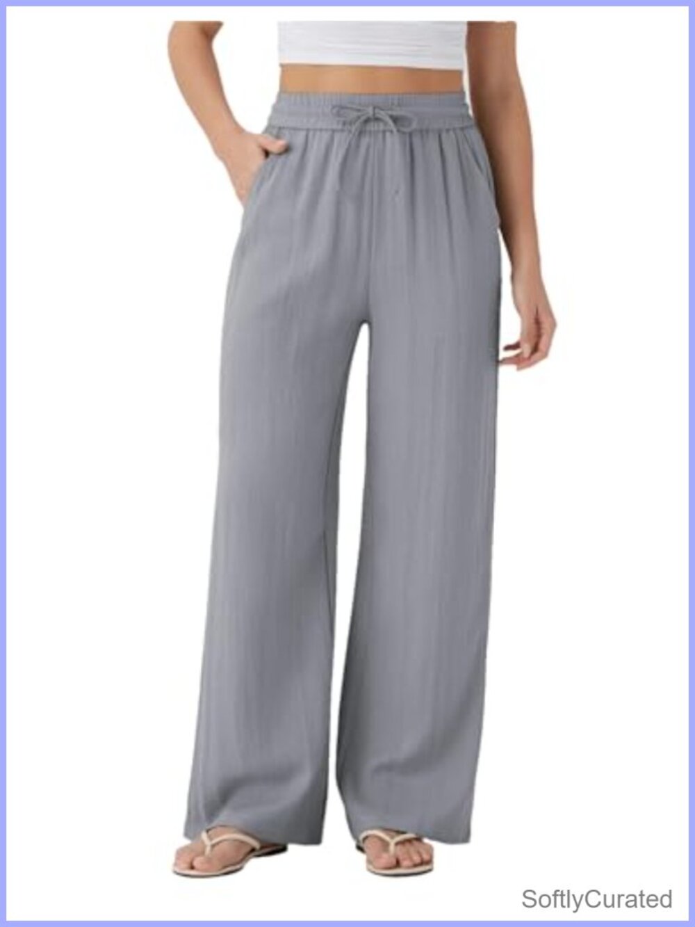 Women's Linen Blend Wide Leg Palazzo Pants Drawstring Elastic Waist Flowy
